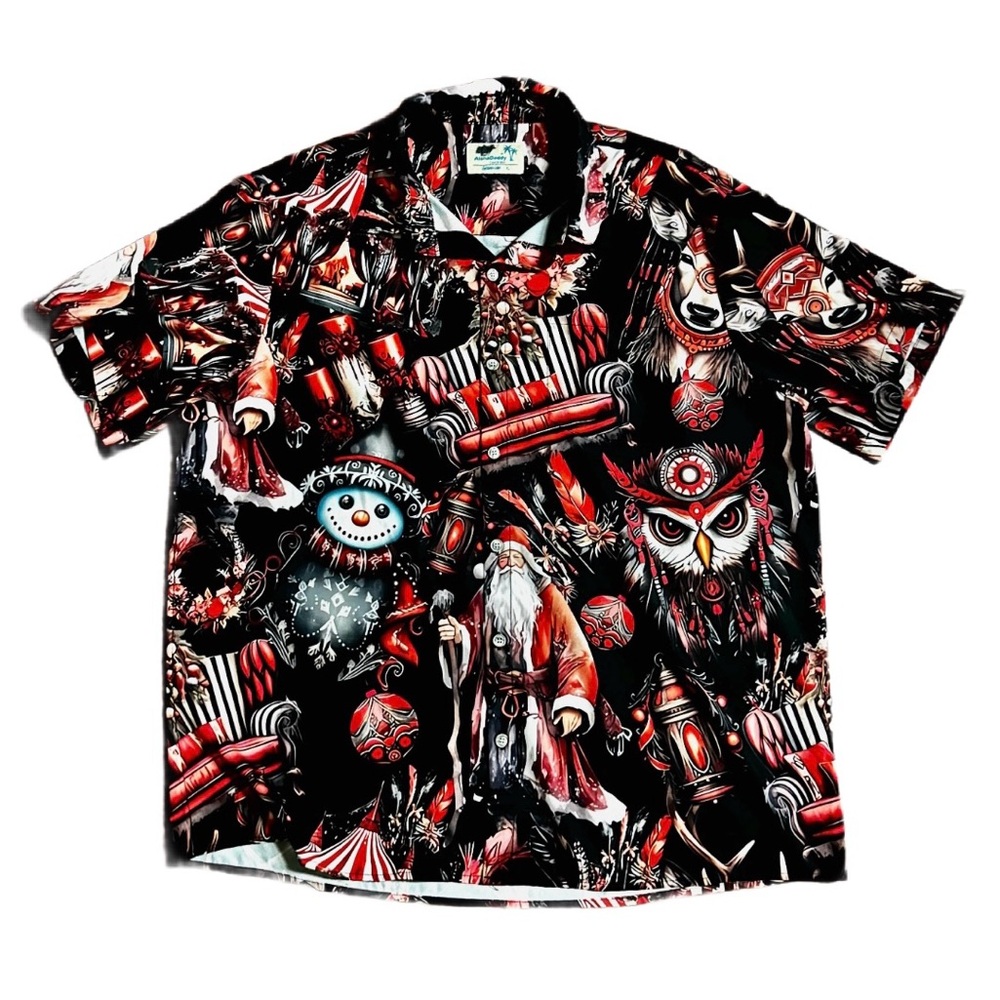 Aloha Daddy Hawaiian ~Men’s X-Large ~ Black & Red ~ Christmas/ Snowman/Owl Shirt
